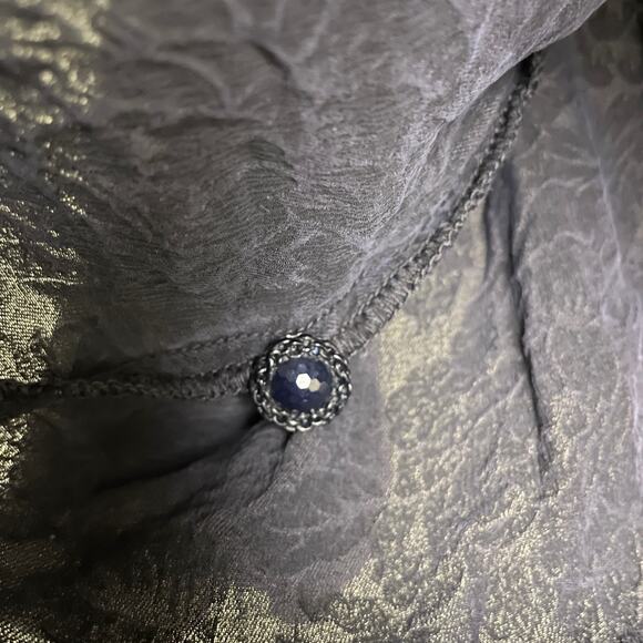 Uru Silk Top Womens Plus Black Floral Jacquard Gem Button Up Boxy Pockets USA - Picture 9 of 9